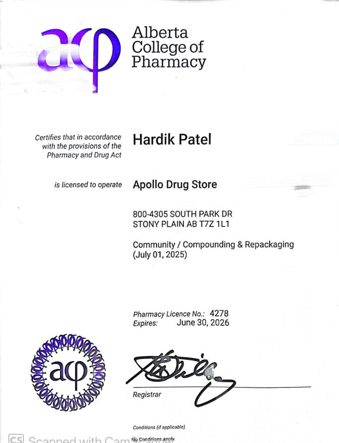 Gourlay's Clinic Pharmacy license document